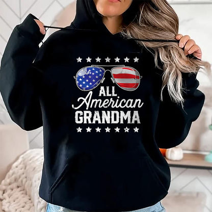 Best Grandma Shirt, Proud Grandma Unisex T-Shirt/Hoodie/Sweatshirt HLT00 - All American Grandma 4th of July Family Matching Sunglasses T-Shirt
