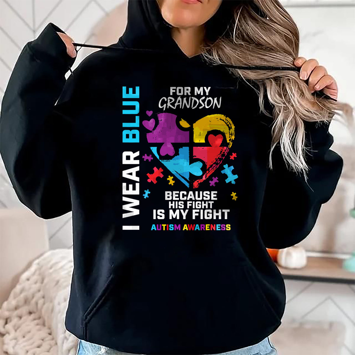 Best Grandma Shirt, Proud Grandma Unisex T-Shirt/Hoodie/Sweatshirt HLT00 - Grandma Grandpa I Wear Blue For My Grandson Autism Awareness T-Shirt