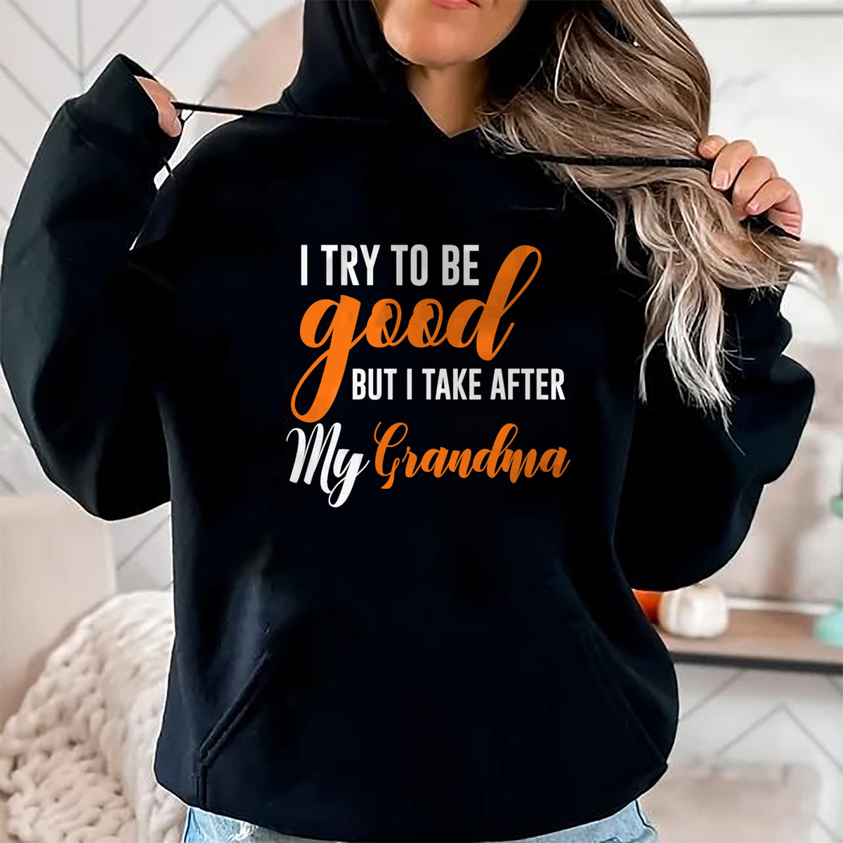 Best Grandma Shirt, Proud Grandma Unisex T-Shirt/Hoodie/Sweatshirt HLT00 - I Try To Be Good But I Take After My Grandma Kids Boys Girls T-Shirt (1)