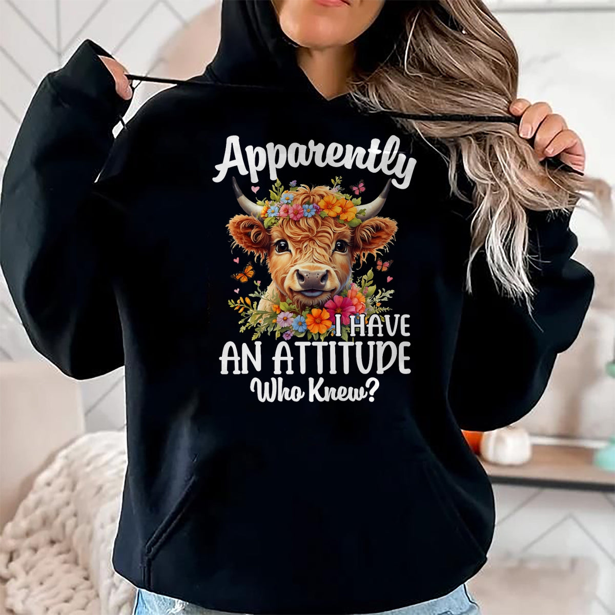 Best Farmer Life Shirt, Funny Farmer UnisexT-Shirt/Hoodie/Sweatshirt HLT00 - Apparently I Have an Attitude Who Knew Highland Cow Print T-Shirt