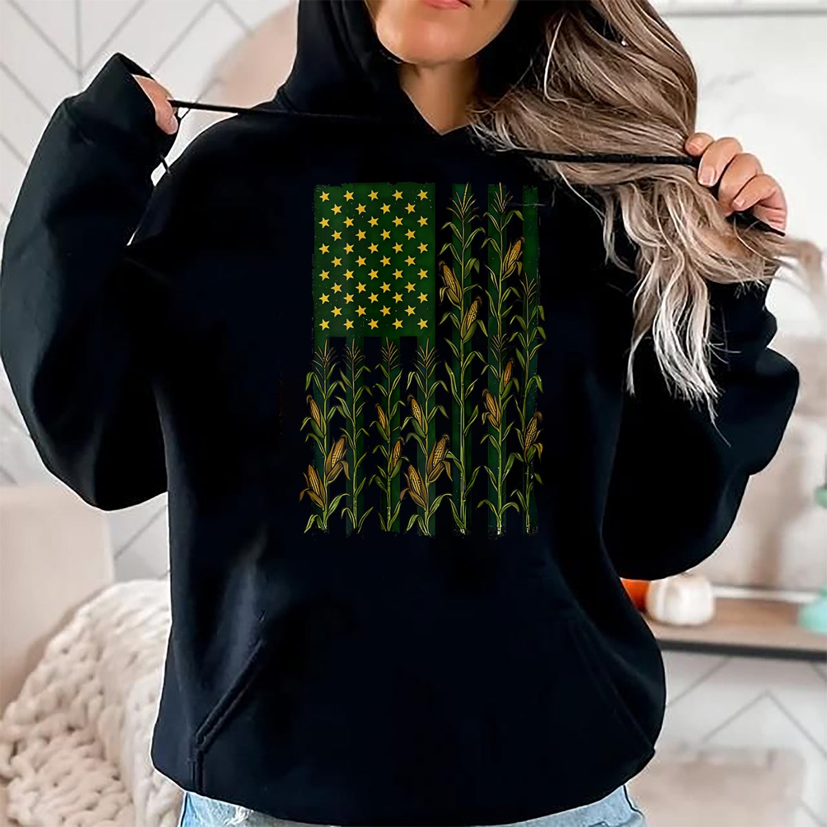 Best Farmer Life Shirt, Funny Farmer UnisexT-Shirt/Hoodie/Sweatshirt HLT00 - American Flag Corn Field Farmer Patriotic (on Back) T-Shirt