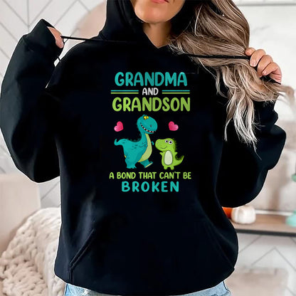 Best Grandma Shirt, Proud Grandma Unisex T-Shirt/Hoodie/Sweatshirt HLT00 - Grandma And Grandson A Bond That Can't Be Broken Dinosaur T-Shirt (1)