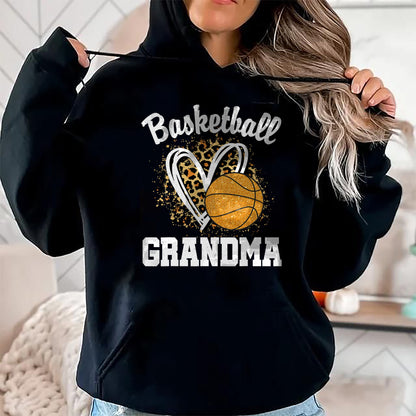 Best Grandma Shirt, Proud Grandma Unisex T-Shirt/Hoodie/Sweatshirt HLT00 - Basketball Grandma Leopard Heart T-Shirt