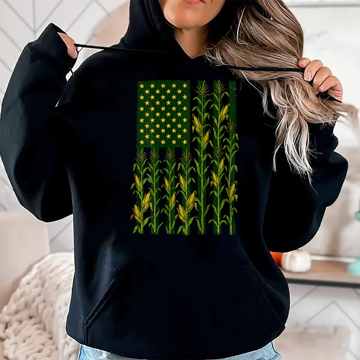 Best Farmer Life Shirt, Funny Farmer UnisexT-Shirt/Hoodie/Sweatshirt HLT00 - (Back) Vintage Corn American Flag Patriotic Farmer Farm Flag T-Shirt