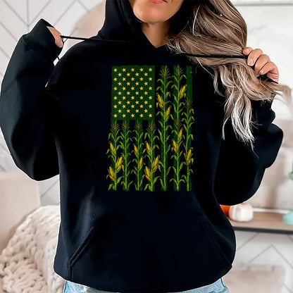 Best Farmer Life Shirt, Funny Farmer UnisexT-Shirt/Hoodie/Sweatshirt HLT00 - (Back) Vintage Corn American Flag Patriotic Farmer Farm Flag T-Shirt