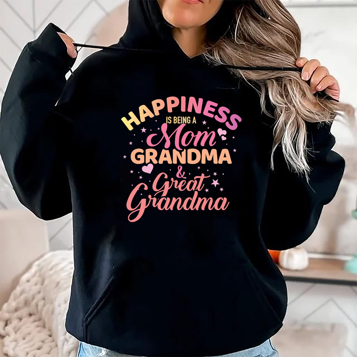 Best Grandma Shirt, Proud Grandma Unisex T-Shirt/Hoodie/Sweatshirt HLT00 - Happiness is being a mom, grandma and great grandma T-Shirt