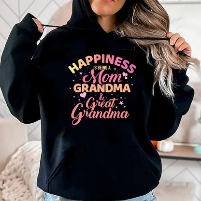 Best Grandma Shirt, Proud Grandma Unisex T-Shirt/Hoodie/Sweatshirt HLT00 - Happiness is being a mom, grandma and great grandma T-Shirt