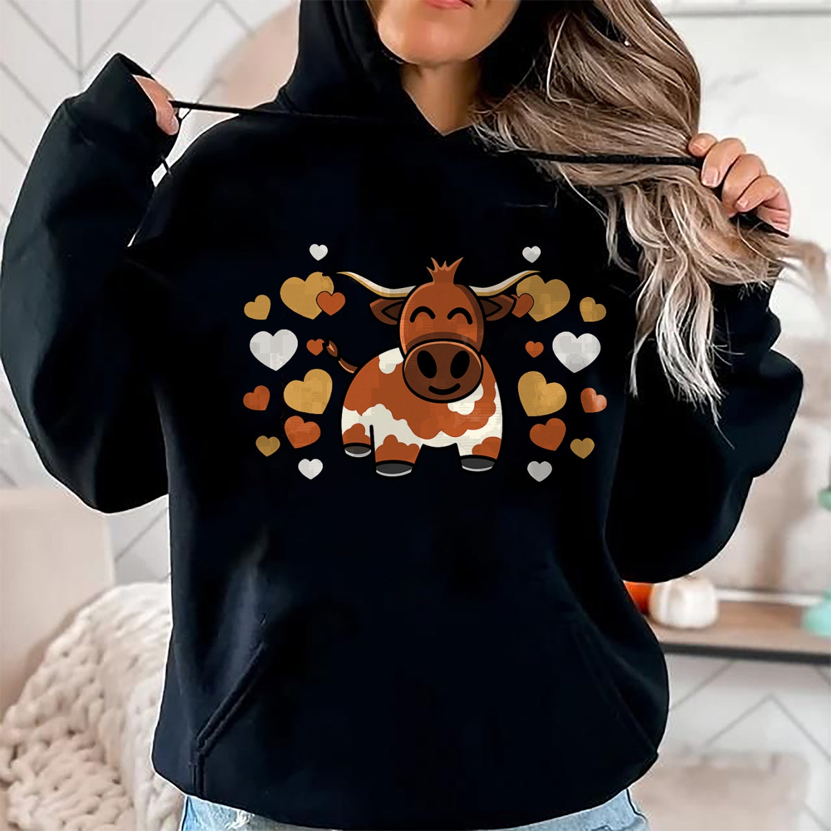 Best Farmer Life Shirt, Funny Farmer UnisexT-Shirt/Hoodie/Sweatshirt HLT00 - Cute Longhorn Cow With Hearts for Longhorn Cow Lovers T-Shirt