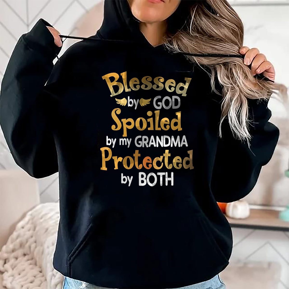 Best Grandma Shirt, Proud Grandma Unisex T-Shirt/Hoodie/Sweatshirt HLT00 - Blessed By God Spoiled By My Grandma Grandson Granddaughter T-Shirt (1)