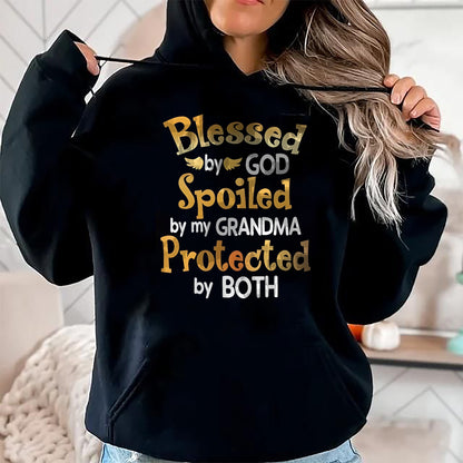 Best Grandma Shirt, Proud Grandma Unisex T-Shirt/Hoodie/Sweatshirt HLT00 - Blessed By God Spoiled By My Grandma Grandson Granddaughter T-Shirt (1)