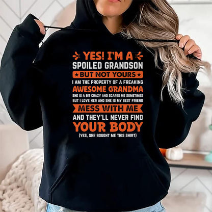 Best Grandma Shirt, Proud Grandma Unisex T-Shirt/Hoodie/Sweatshirt HLT00 - yes i'm a spoiled grandson T-Shirt (2)