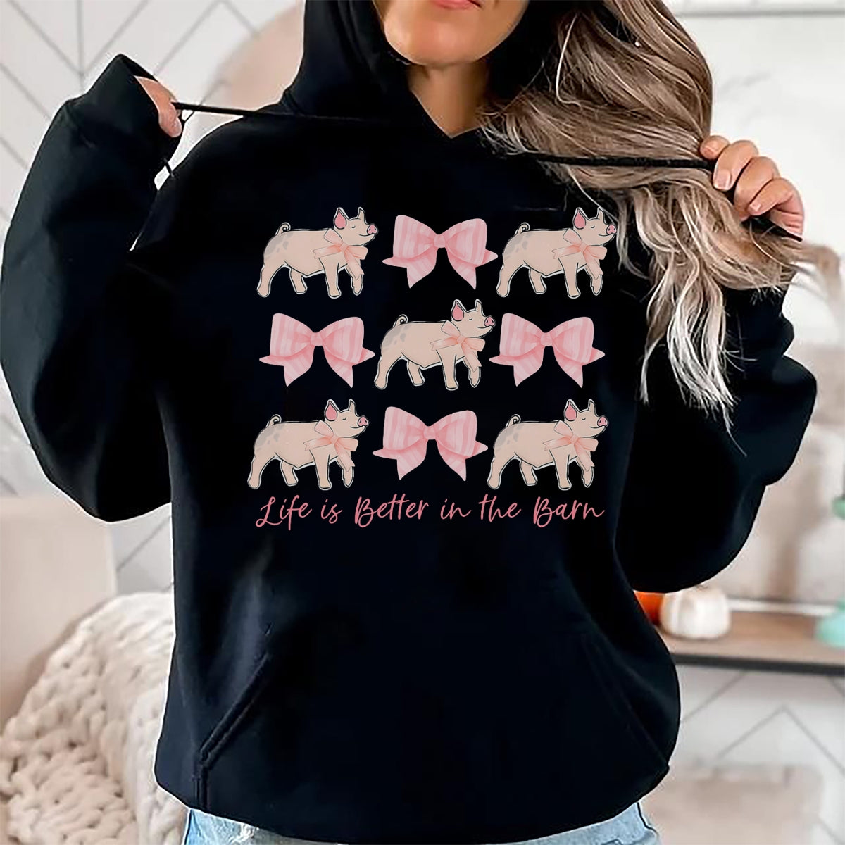Best Farmer Life Shirt, Funny Farmer UnisexT-Shirt/Hoodie/Sweatshirt HLT00 - Coquette Bow Show Pig Livestock Pig Breeder Stock Show Mom T-Shirt