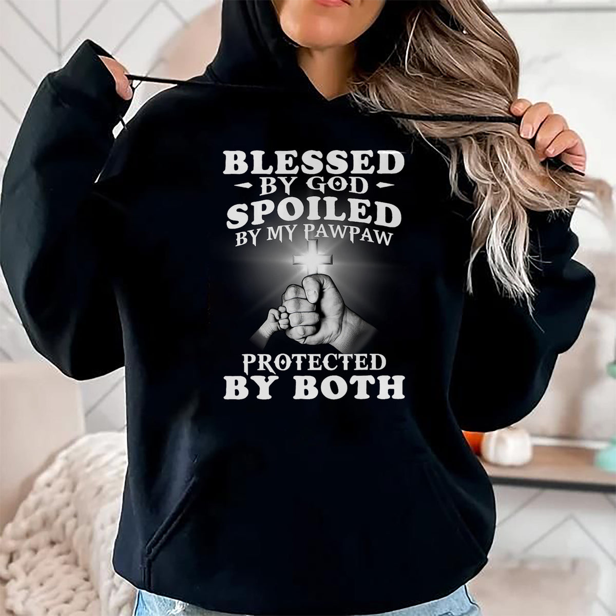 Best Grandma Shirt, Proud Grandma Unisex T-Shirt/Hoodie/Sweatshirt HLT00 - Blessed By God Spoiled By My Pawpaw Protected By Both T-Shirt