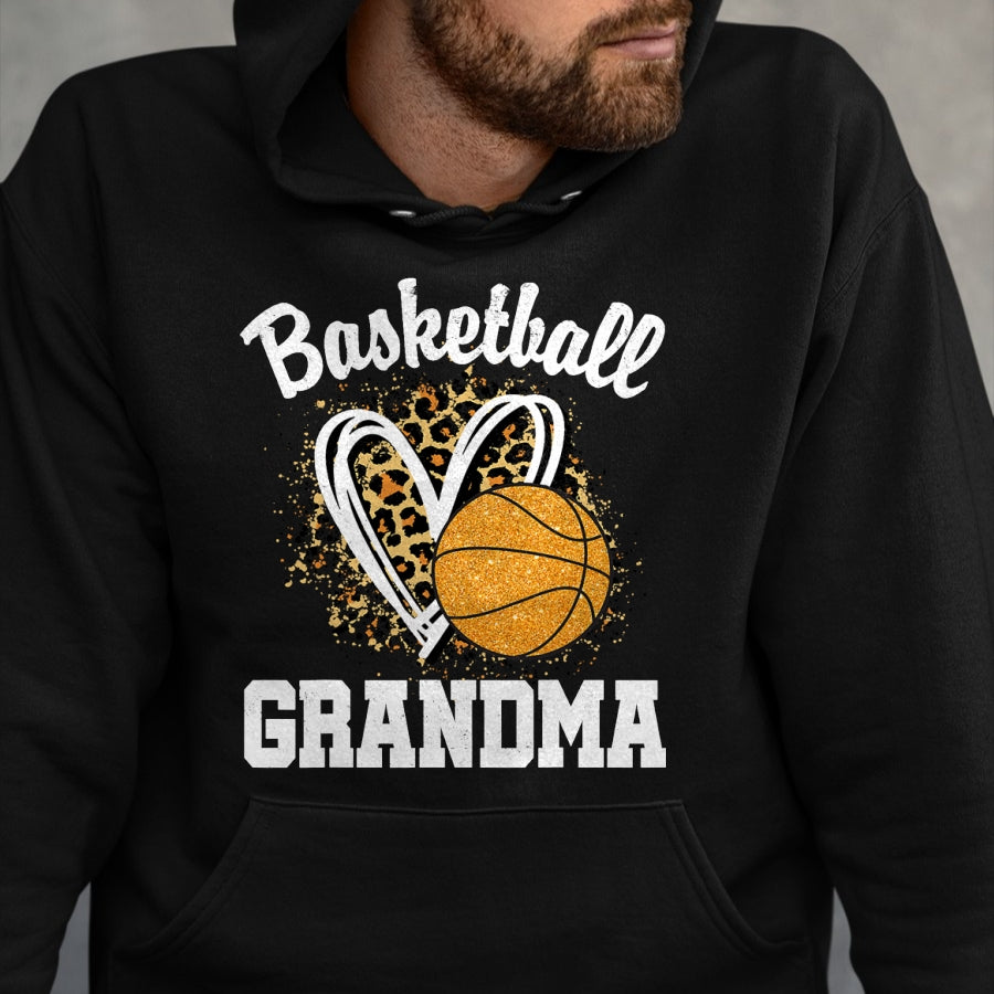 Best Grandma Shirt, Proud Grandma Unisex T-Shirt/Hoodie/Sweatshirt HLT00 - Basketball Grandma Leopard Heart T-Shirt