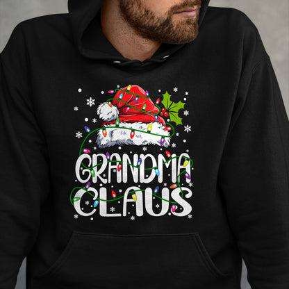 Best Grandma Shirt, Proud Grandma Unisex T-Shirt/Hoodie/Sweatshirt HLT00 - Grandma Claus Christmas Lights Pajama Family Matching Long Sleeve T-Shirt