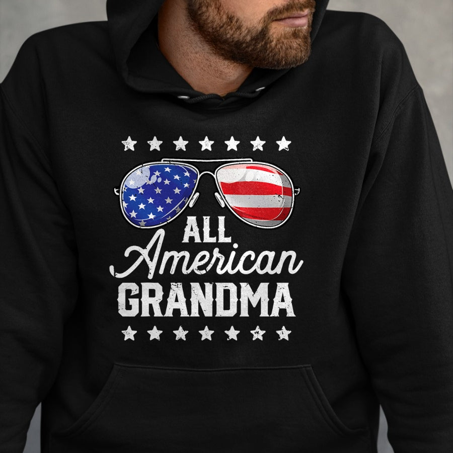 Best Grandma Shirt, Proud Grandma Unisex T-Shirt/Hoodie/Sweatshirt HLT00 - All American Grandma 4th of July Family Matching Sunglasses T-Shirt