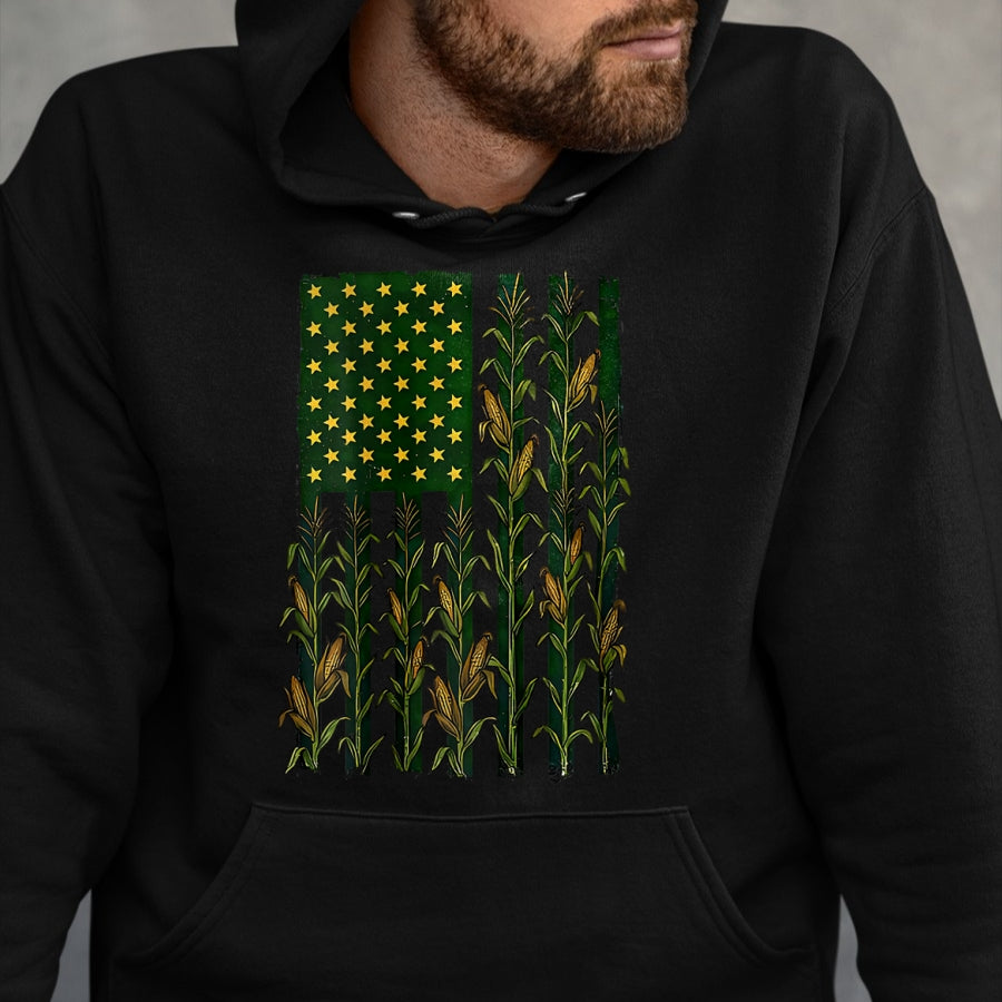Best Farmer Life Shirt, Funny Farmer UnisexT-Shirt/Hoodie/Sweatshirt HLT00 - American Flag Corn Field Farmer Patriotic (on Back) T-Shirt
