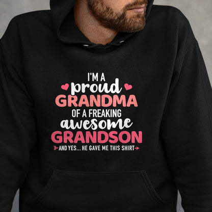 Best Grandma Shirt, Proud Grandma Unisex T-Shirt/Hoodie/Sweatshirt HLT00 - Proud grandma of an awesome grandson T-Shirt