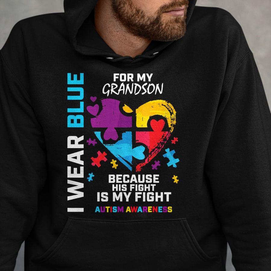 Best Grandma Shirt, Proud Grandma Unisex T-Shirt/Hoodie/Sweatshirt HLT00 - Grandma Grandpa I Wear Blue For My Grandson Autism Awareness T-Shirt