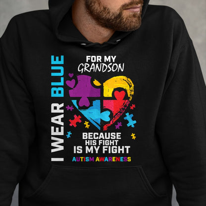 Best Grandma Shirt, Proud Grandma Unisex T-Shirt/Hoodie/Sweatshirt HLT00 - Grandma Grandpa I Wear Blue For My Grandson Autism Awareness T-Shirt