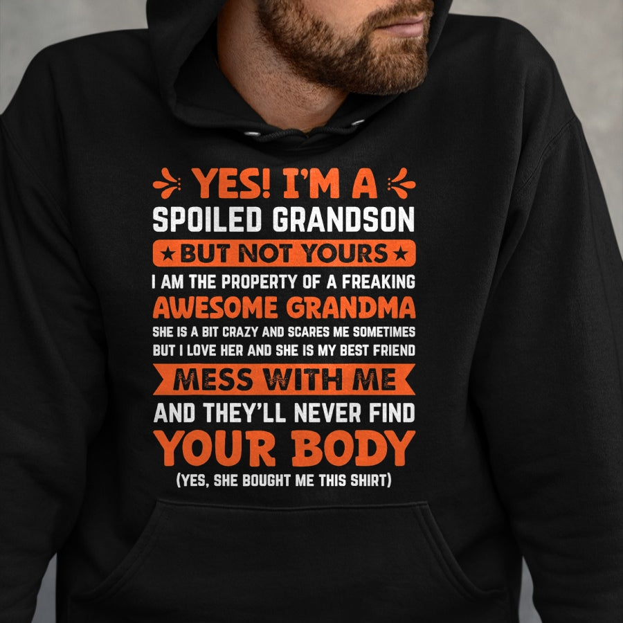 Best Grandma Shirt, Proud Grandma Unisex T-Shirt/Hoodie/Sweatshirt HLT00 - yes i'm a spoiled grandson T-Shirt (2)