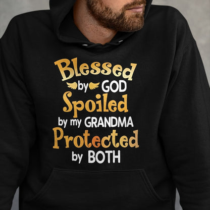 Best Grandma Shirt, Proud Grandma Unisex T-Shirt/Hoodie/Sweatshirt HLT00 - Blessed By God Spoiled By My Grandma Grandson Granddaughter T-Shirt