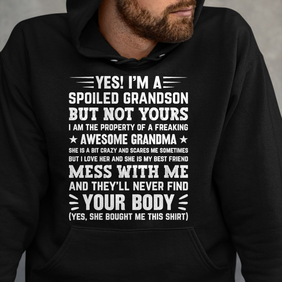 Best Grandma Shirt, Proud Grandma Unisex T-Shirt/Hoodie/Sweatshirt HLT00 - yes i'm a spoiled grandson T-Shirt (3)