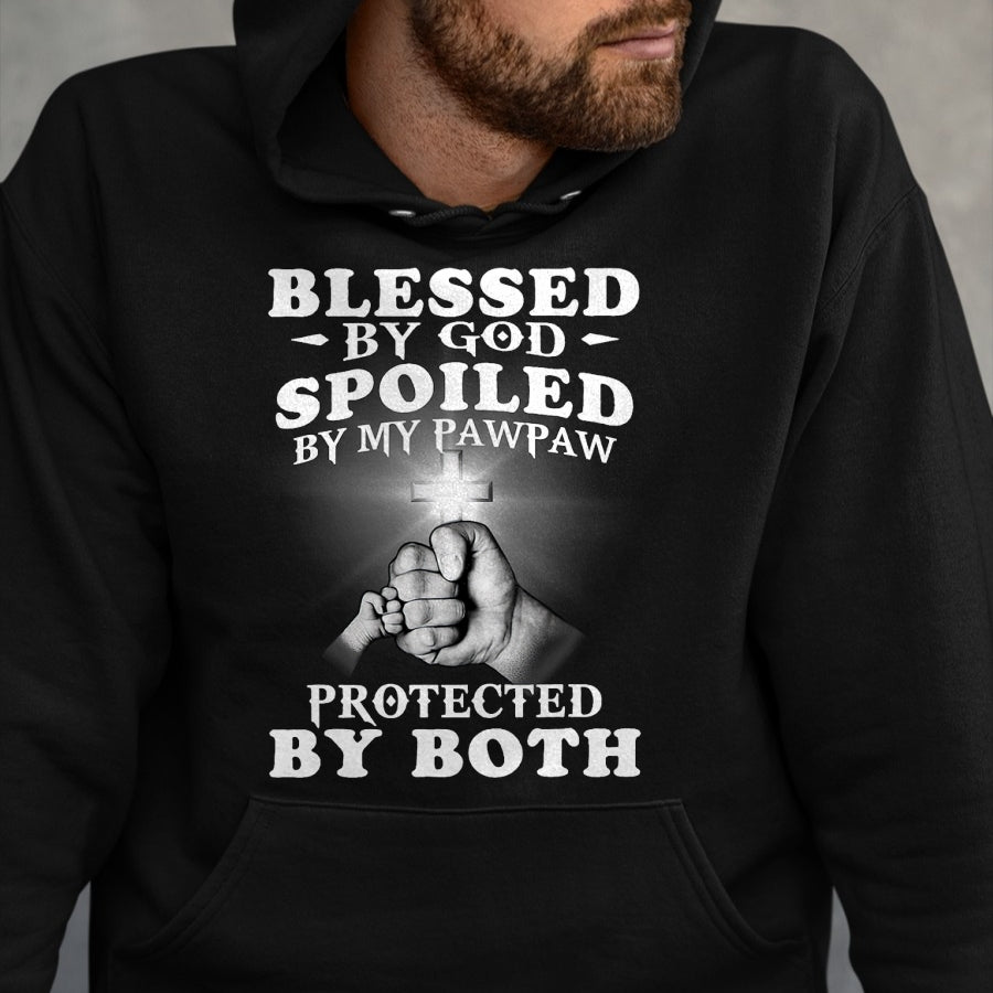 Best Grandma Shirt, Proud Grandma Unisex T-Shirt/Hoodie/Sweatshirt HLT00 - Blessed By God Spoiled By My Pawpaw Protected By Both T-Shirt