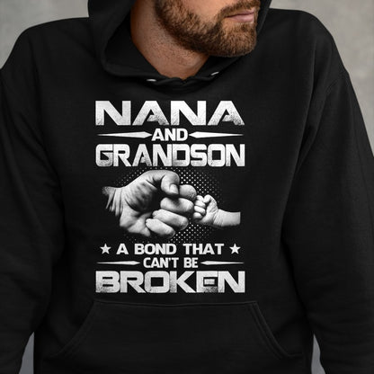 Best Grandma Shirt, Proud Grandma Unisex T-Shirt/Hoodie/Sweatshirt HLT00 - Nana And Grandson A Bond That Can't Be Broken T-Shirt