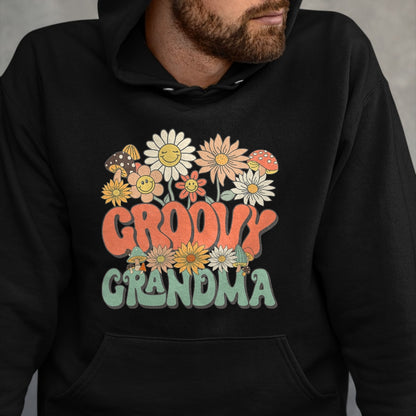Best Grandma Shirt, Proud Grandma Unisex T-Shirt/Hoodie/Sweatshirt HLT00 - Groovy Grandma Floral Hippie Retro Daisy Flower Mother's Day T-Shirt