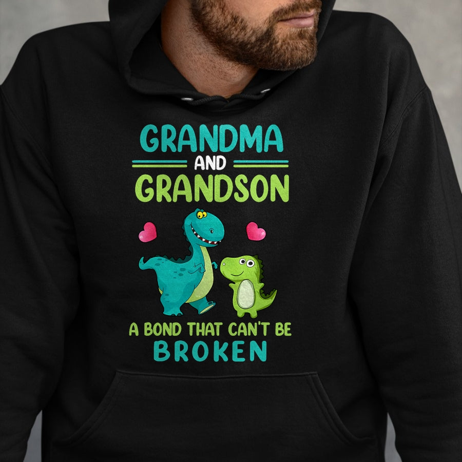 Best Grandma Shirt, Proud Grandma Unisex T-Shirt/Hoodie/Sweatshirt HLT00 - Grandma And Grandson A Bond That Can't Be Broken Dinosaur T-Shirt (1)