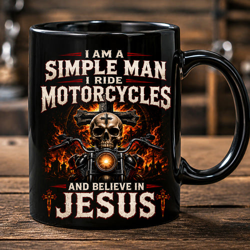 Christian Biker Mug, I Ride Motorcycles And Believe In Jesus Coffee Cup, Skull Motorcycle Gift For Men- LUNA00 (SKU2608-521)