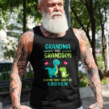 Best Grandma Shirt, Proud Grandma Unisex T-Shirt/Hoodie/Sweatshirt HLT00 - Grandma And Grandson A Bond That Can't Be Broken Dinosaur T-Shirt