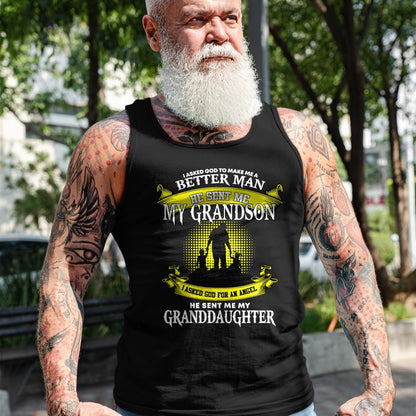 Best Grandma Shirt, Proud Grandma Unisex T-Shirt/Hoodie/Sweatshirt HLT00 - I Asked God To Make Me A Better Man He Sent Me My Grandson T-Shirt