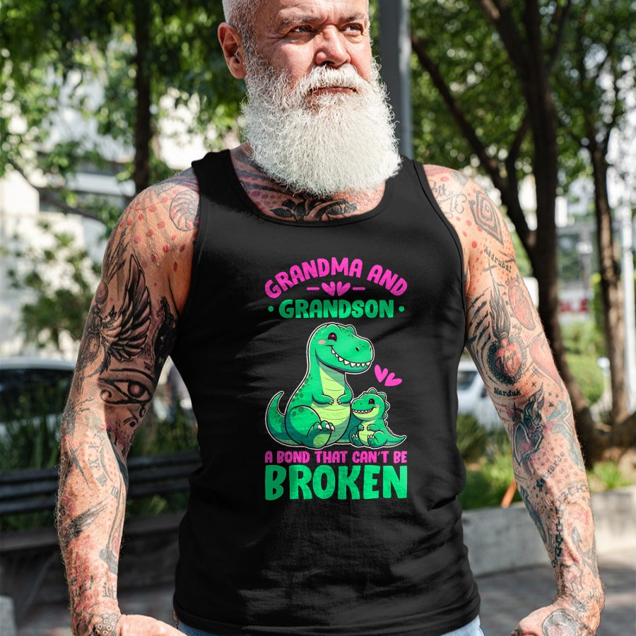 Best Grandma Shirt, Proud Grandma Unisex T-Shirt/Hoodie/Sweatshirt HLT00 - Grandma and Grandson A Bond That Can't Be Broken Dinosaurs T-Shirt