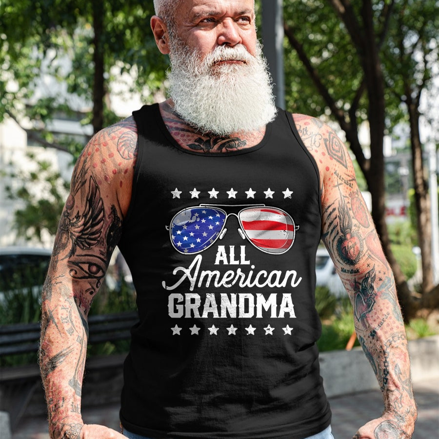 Best Grandma Shirt, Proud Grandma Unisex T-Shirt/Hoodie/Sweatshirt HLT00 - All American Grandma 4th of July Family Matching Sunglasses T-Shirt