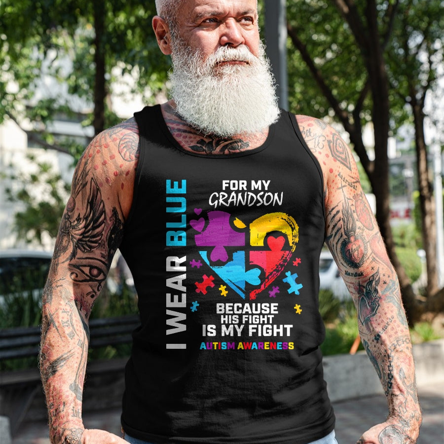 Best Grandma Shirt, Proud Grandma Unisex T-Shirt/Hoodie/Sweatshirt HLT00 - Grandma Grandpa I Wear Blue For My Grandson Autism Awareness T-Shirt