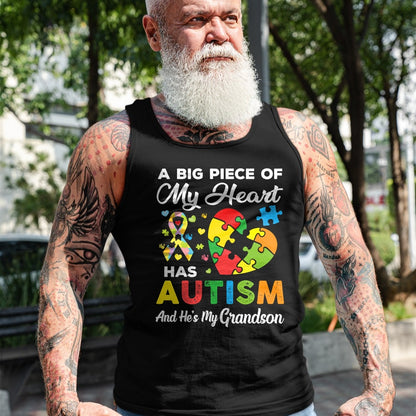 Best Grandma Shirt, Proud Grandma Unisex T-Shirt/Hoodie/Sweatshirt HLT00 - A Big Piece Of My Heart Has Autism and He's My Grandson T-Shirt