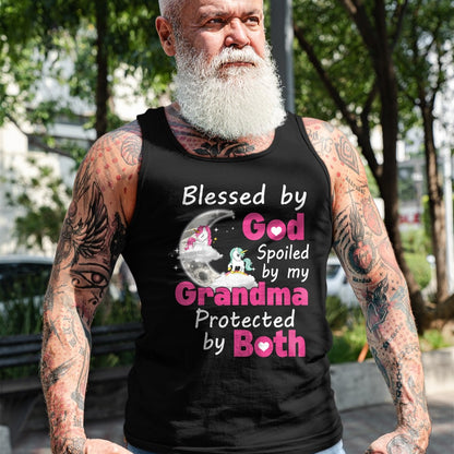 Best Grandma Shirt, Proud Grandma Unisex T-Shirt/Hoodie/Sweatshirt HLT00 - Kids Blessed By God Spoiled By My Grandma Protected By Both T-Shirt