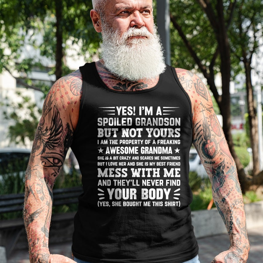 Best Grandma Shirt, Proud Grandma Unisex T-Shirt/Hoodie/Sweatshirt HLT00 - yes i'm a spoiled grandson T-Shirt (3)