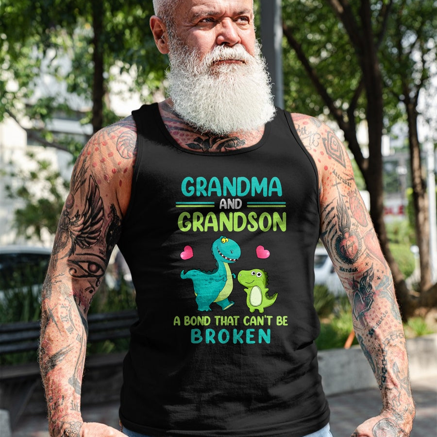 Best Grandma Shirt, Proud Grandma Unisex T-Shirt/Hoodie/Sweatshirt HLT00 - Grandma And Grandson A Bond That Can't Be Broken Dinosaur T-Shirt (1)