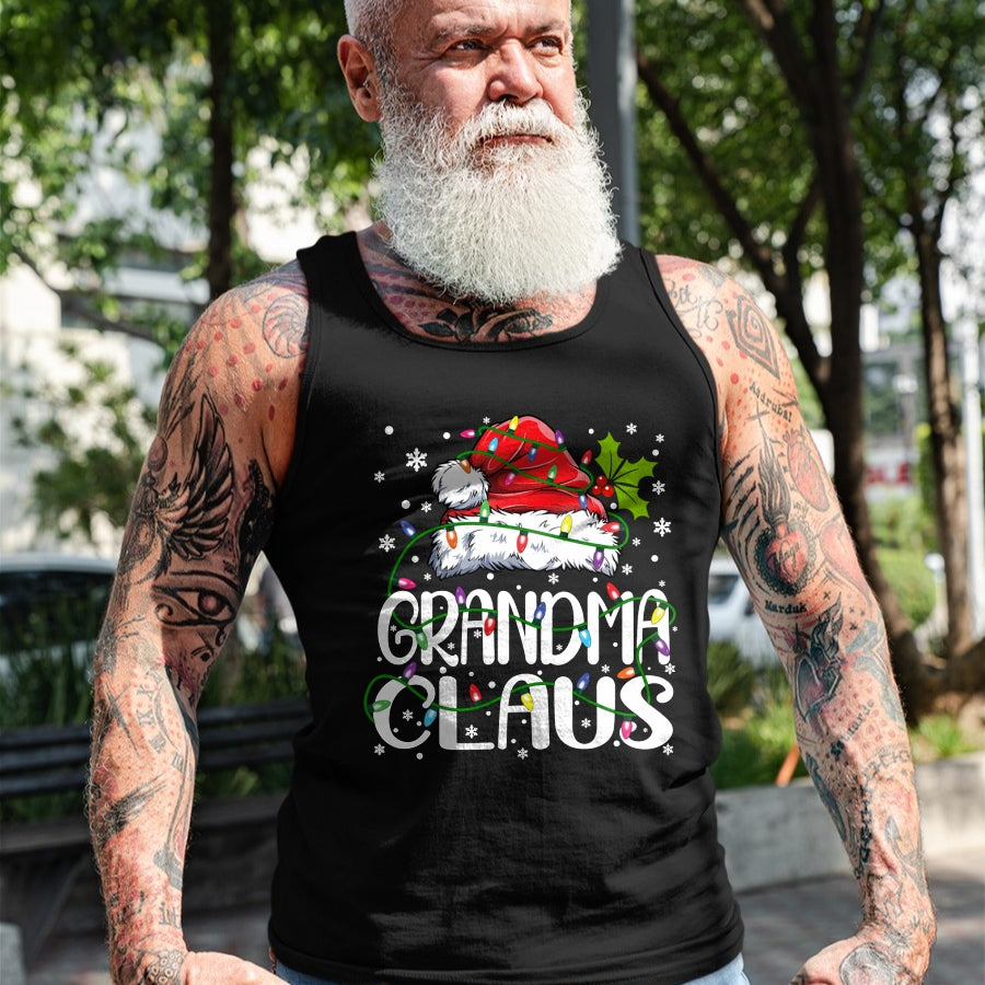 Best Grandma Shirt, Proud Grandma Unisex T-Shirt/Hoodie/Sweatshirt HLT00 - Grandma Claus Christmas Lights Pajama Family Matching Long Sleeve T-Shirt