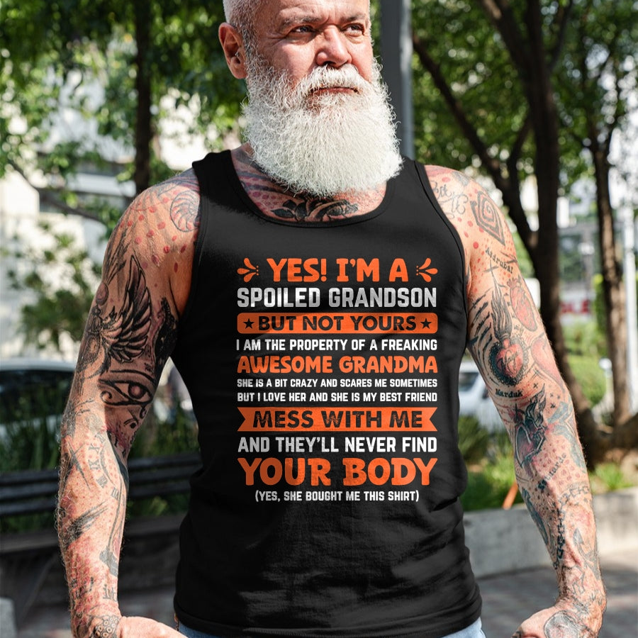 Best Grandma Shirt, Proud Grandma Unisex T-Shirt/Hoodie/Sweatshirt HLT00 - yes i'm a spoiled grandson T-Shirt (2)