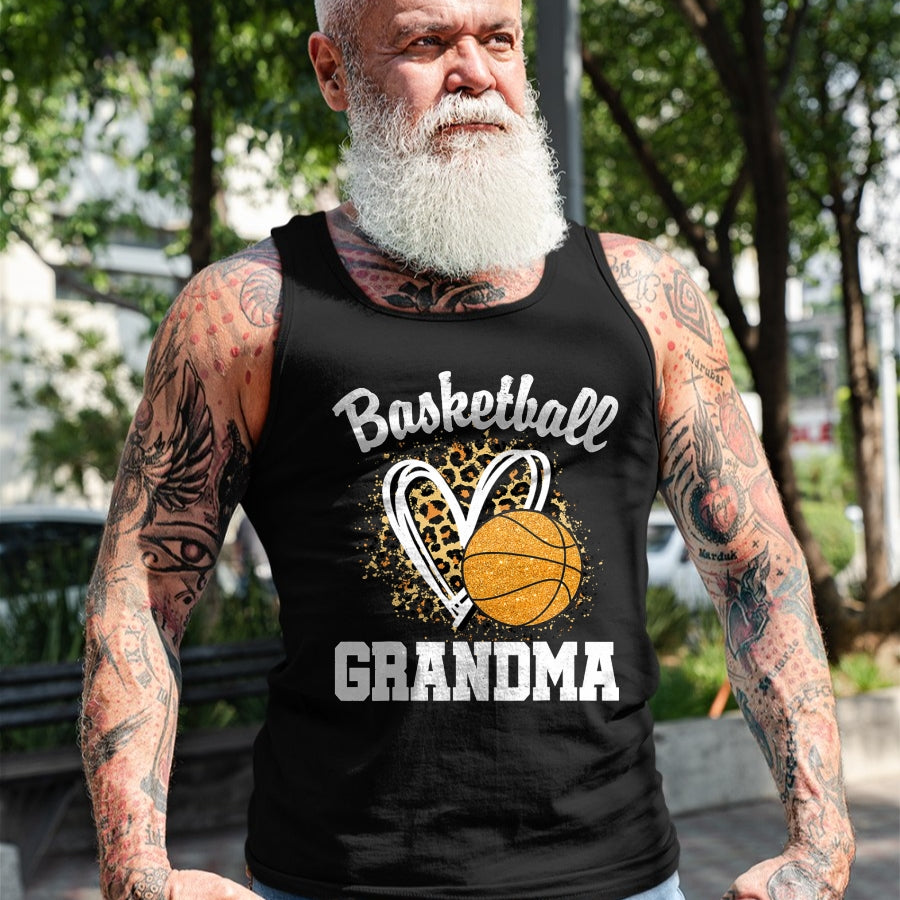 Best Grandma Shirt, Proud Grandma Unisex T-Shirt/Hoodie/Sweatshirt HLT00 - Basketball Grandma Leopard Heart T-Shirt