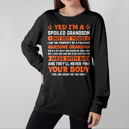 Best Grandma Shirt, Proud Grandma Unisex T-Shirt/Hoodie/Sweatshirt HLT00 - yes i'm a spoiled grandson T-Shirt (2)