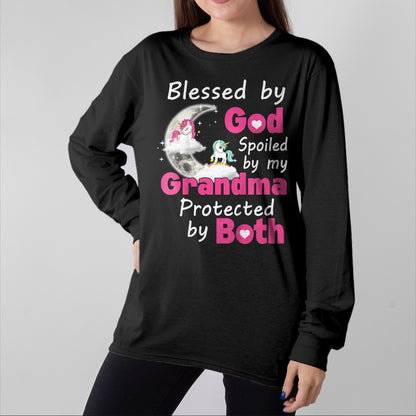 Best Grandma Shirt, Proud Grandma Unisex T-Shirt/Hoodie/Sweatshirt HLT00 - Kids Blessed By God Spoiled By My Grandma Protected By Both T-Shirt