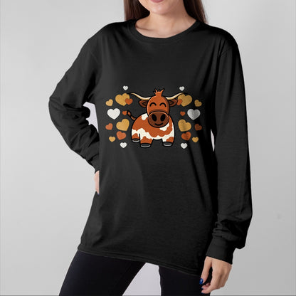 Best Farmer Life Shirt, Funny Farmer UnisexT-Shirt/Hoodie/Sweatshirt HLT00 - Cute Longhorn Cow With Hearts for Longhorn Cow Lovers T-Shirt