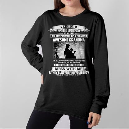 Best Grandma Shirt, Proud Grandma Unisex T-Shirt/Hoodie/Sweatshirt HLT00 - Yes I'm A Spoiled Grandson But Not Yours Property Of Grandma T-Shirt (1)