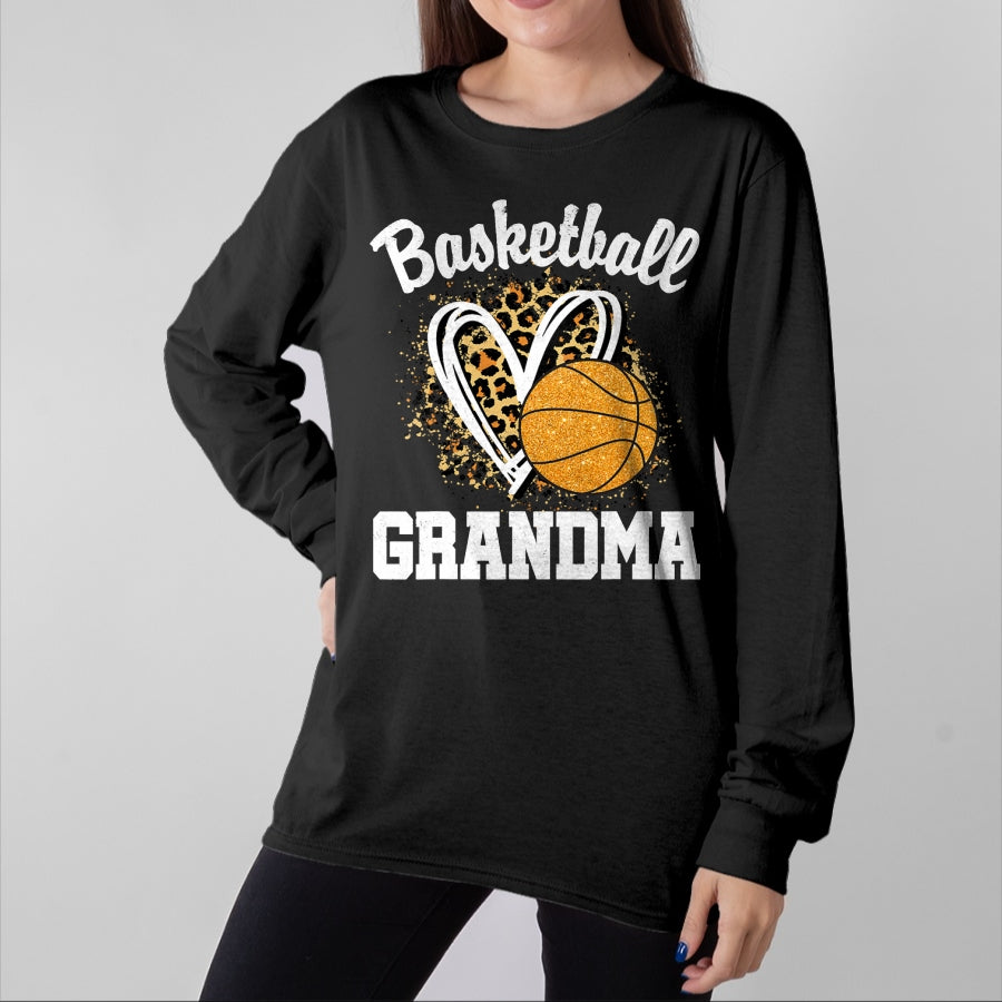 Best Grandma Shirt, Proud Grandma Unisex T-Shirt/Hoodie/Sweatshirt HLT00 - Basketball Grandma Leopard Heart T-Shirt