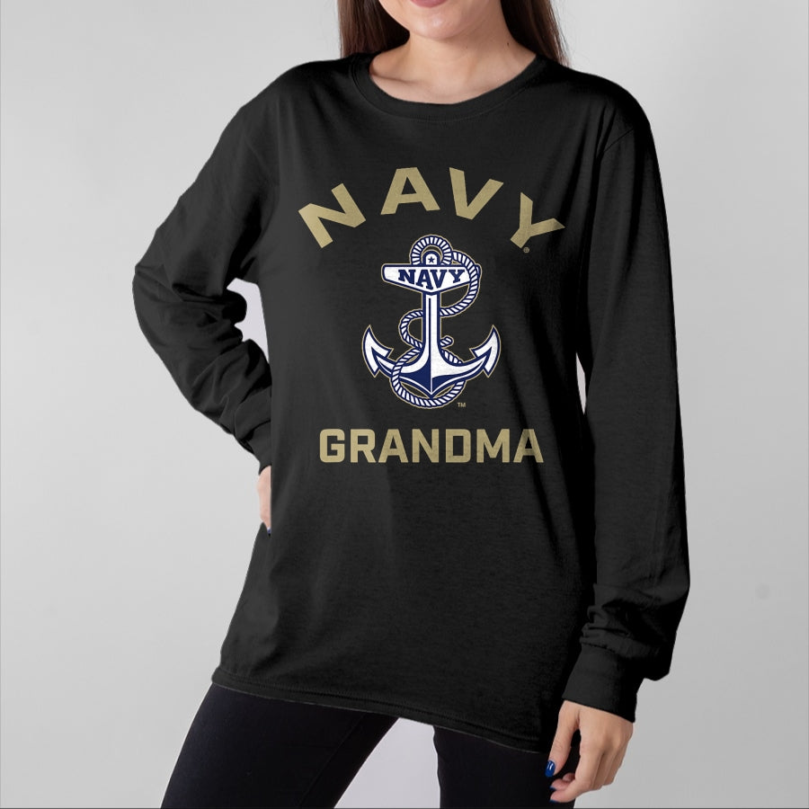 Best Grandma Shirt, Proud Grandma Unisex T-Shirt/Hoodie/Sweatshirt HLT00 - US Naval Academy Navy Midshipmen Arched Grandma T-Shirt